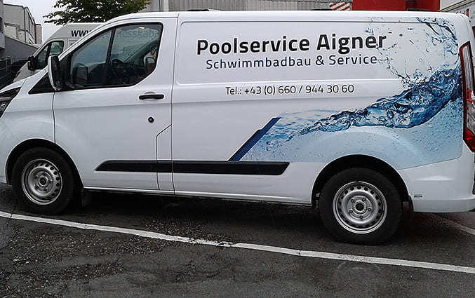 Digitaldruck und Klebetexte Poolservice Aigner